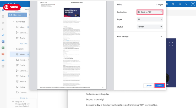 saving mail as pdf in outlook
