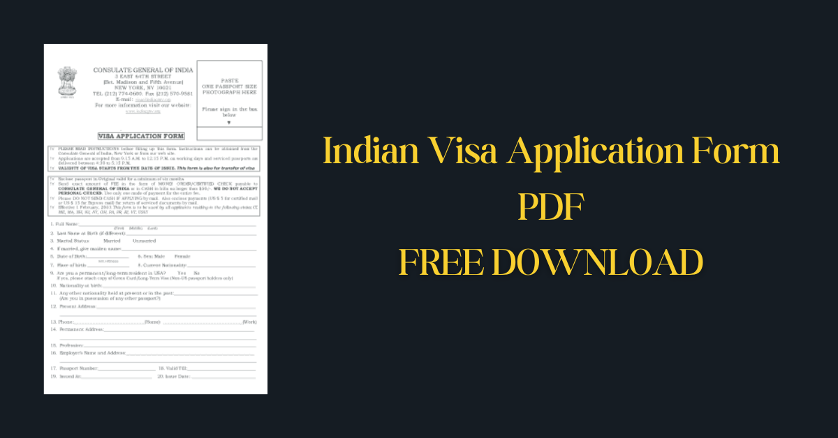 Indian Visa Application Form PDF