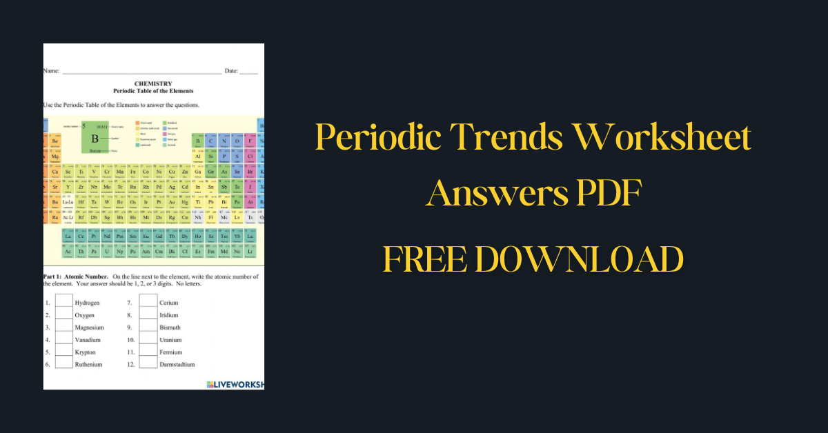 Periodic Trends Worksheet Answers PDF