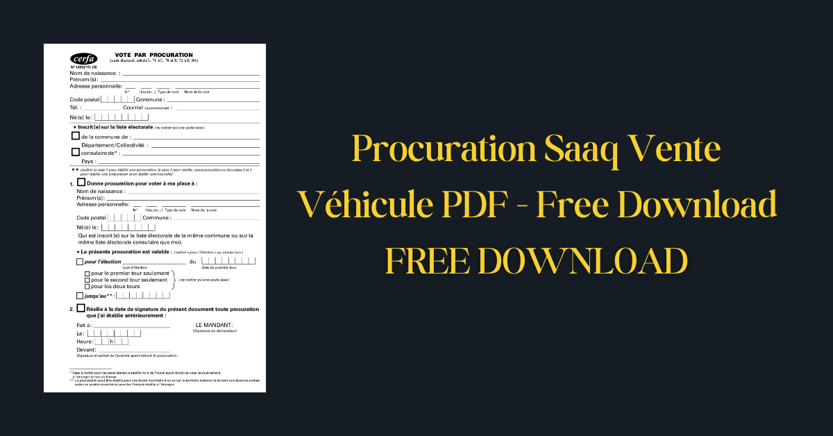 Procuration Saaq Vente Véhicule PDF - Free Download