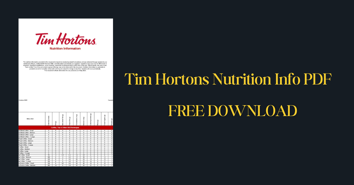 Tim Hortons Nutrition Info PDF